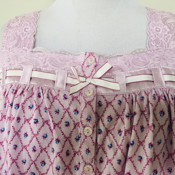 Nightgown Pullover Sleeveless SECRET TREASURES Pink Floral Square Neck - Picture 2 of 9